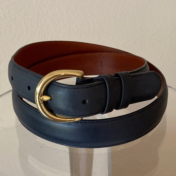 Navy Coach Belt Size M Genuine Leather Solid Brass Handcrafted Belt 28.5"-32.5" - Picture 1 of 10